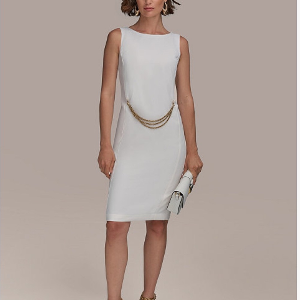 Donna Karan White Midi Dress with Chain Detail